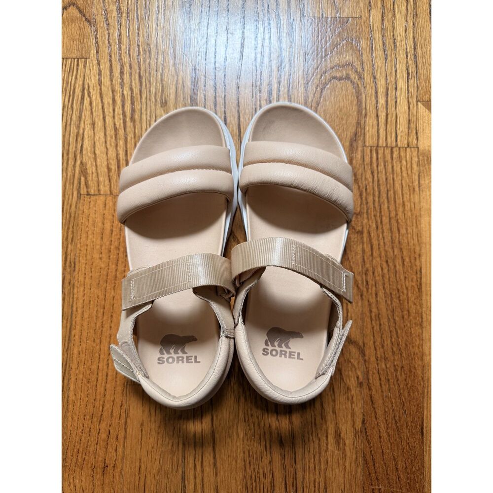 Sorel Viibe Puffy Strap Leather Sandals Nova Sand/Natural Women's Size 9